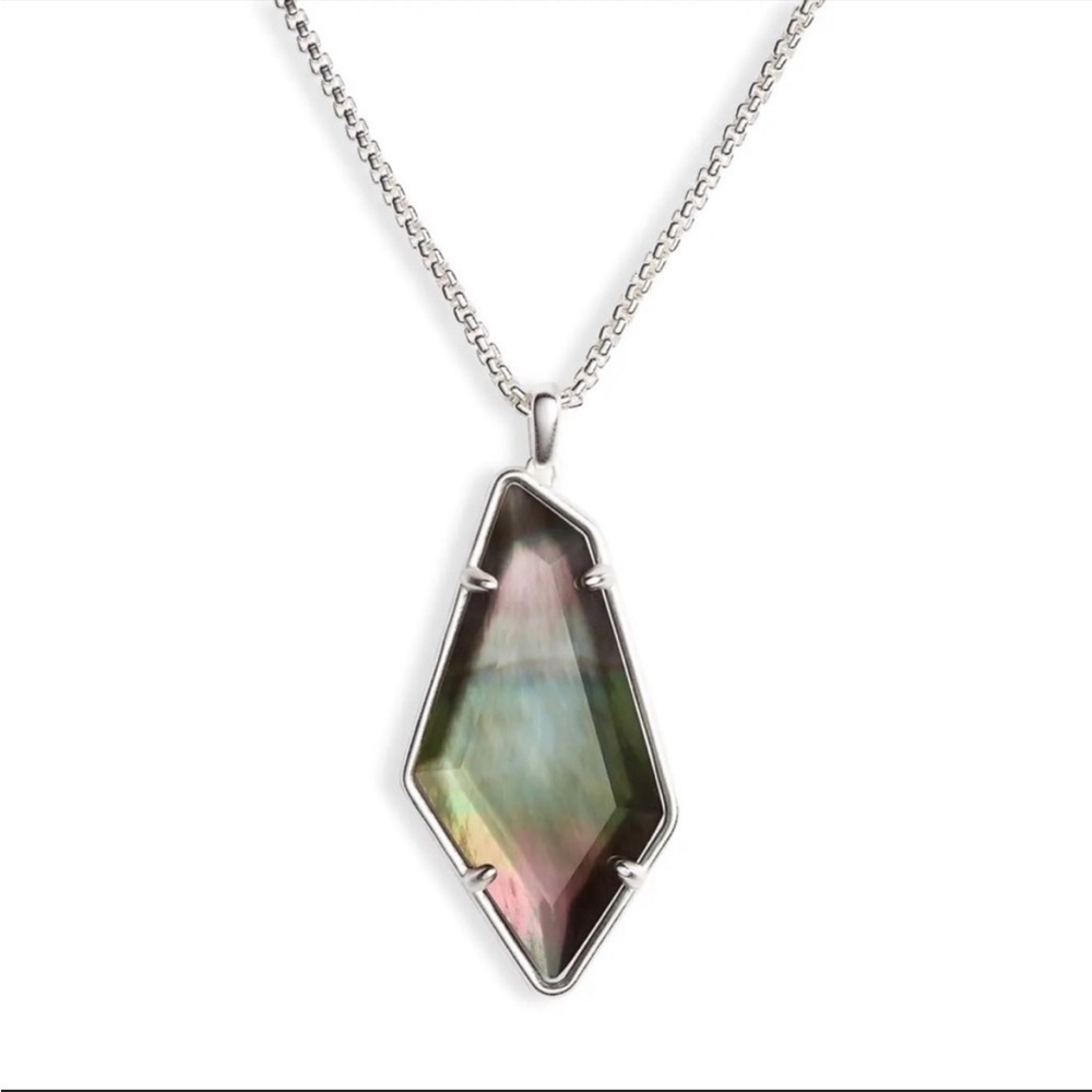 Kendra Scott Lilith Abalone Silver Pendant Necklace Geometric Statement NWT